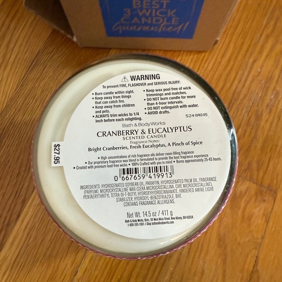 Bath & Body Works CRANBERRY EUCALYPTUS 🦌 Scented 3 Wick Candle DELICIOUS New 1 - Picture 3 of 3